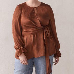 Addition Elle Silky Jacquard Tie Front Wrap Plus Size Top
